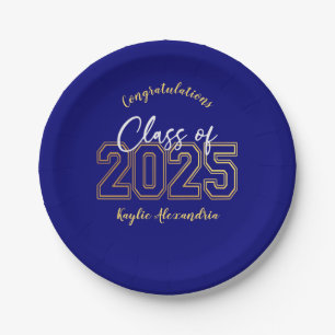 Assiettes En Carton Plaques Luxe Blue & Gold Graduation Party