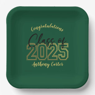 Assiettes En Carton Plaques Luxe Green & Gold Graduation Party