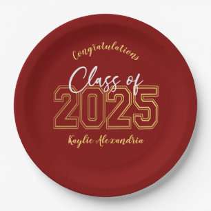 Assiettes En Carton Plaques Luxe Red & Gold Graduation Party