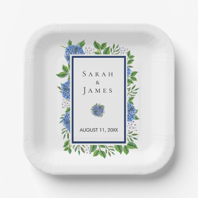 Assiettes En Carton Plaques Mariages d'aquarelle Hydrangeas pour récep (Recto)