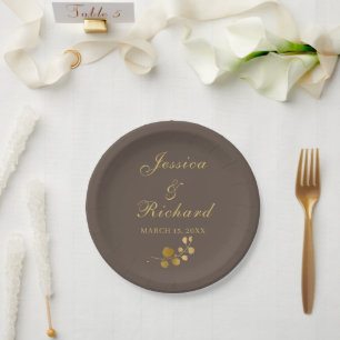 Assiettes En Carton Plaques Mariages en or Eucalyptus
