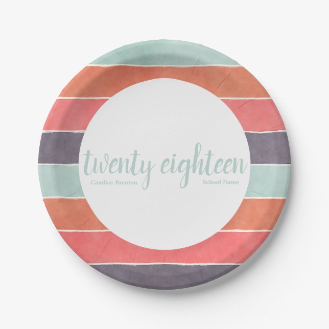 Assiettes En Carton Plaques modernes Rainbow Stripes Graduation Party (Devant)