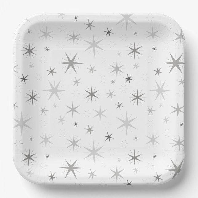 Assiettes En Carton Plaques Motifs Argent Stars (Recto)