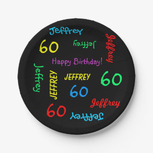 Assiettes En Carton Plaques noires, 60e anniversaire, noms répétitif
