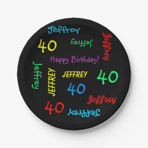 Assiettes En Carton Plaques noires, fête du 40e anniversaire, noms r