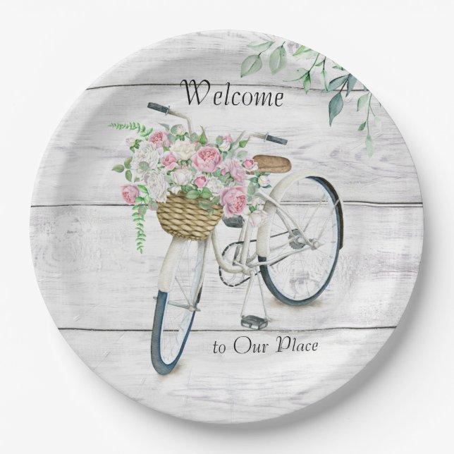Assiettes En Carton Plaques papier 9" Welcome Spring Vicyclette (Devant)