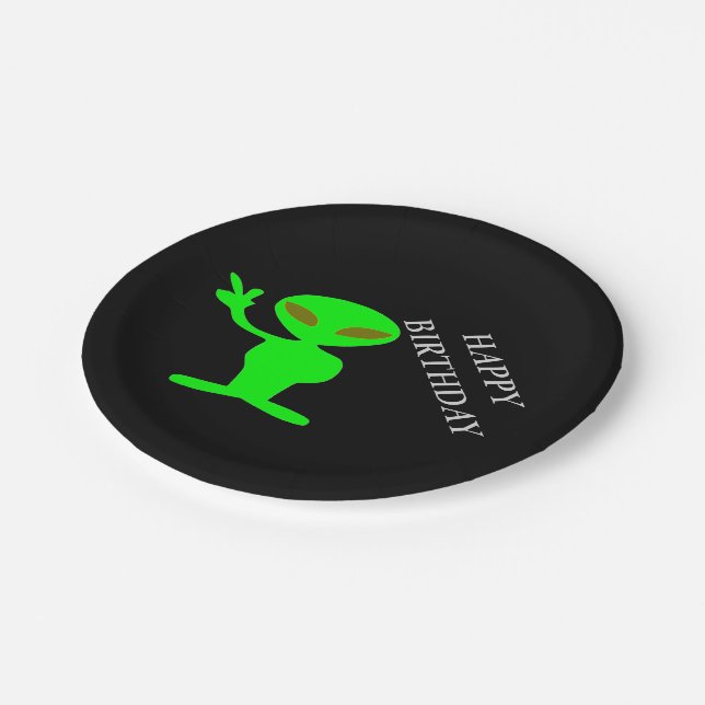 Assiettes En Carton Plaques papier Aliens d'anniversaire joyeuses (Angle)
