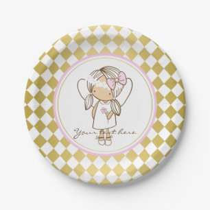 Assiettes En Carton Plaques Papier Angel - Or et rose