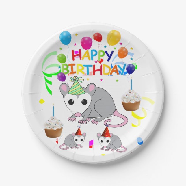 Assiettes En Carton Plaques Papier Anniversaire, Plaque Papier Possum (Devant)