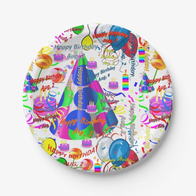 Assiettes En Carton Plaques papier Août, 2 Anniversaire (Devant)