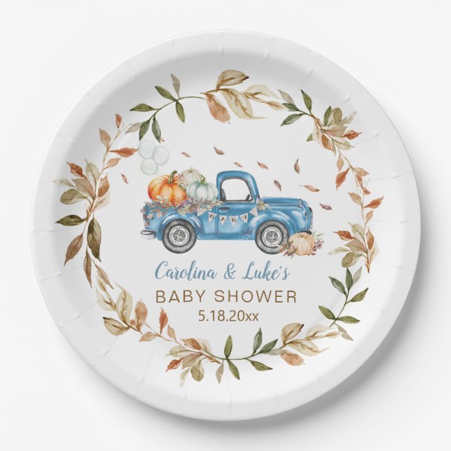 Assiettes En Carton Plaques papier Baby shower Citrouille bleu (Devant)