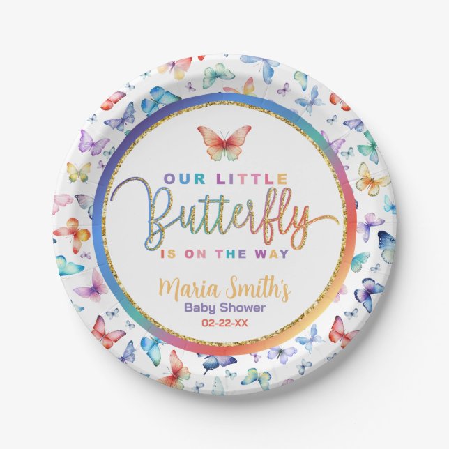 Assiettes En Carton Plaques Papier Baby shower papillon (Devant)