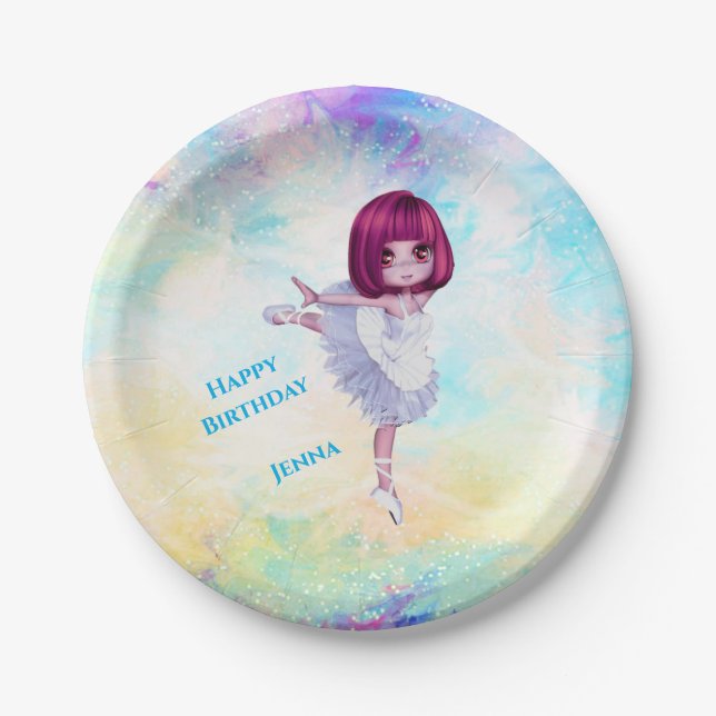 Assiettes En Carton Plaques papier Ballerina Dancer "Happy Birthday" (Devant)