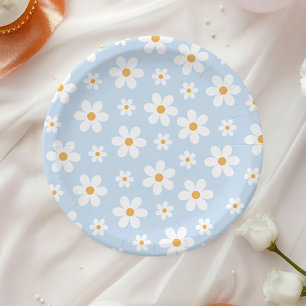 Assiettes En Carton Plaques papier bleu marguerite rétro