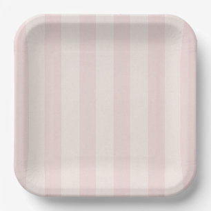 Assiettes En Carton Plaques papier carré rayé rose pâle