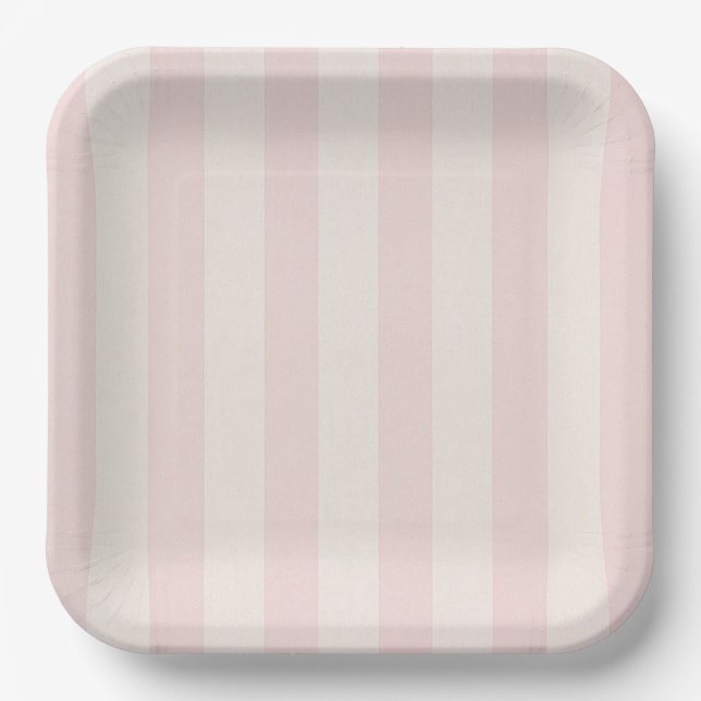 Assiettes En Carton Plaques papier carré rayé rose pâle (Recto)