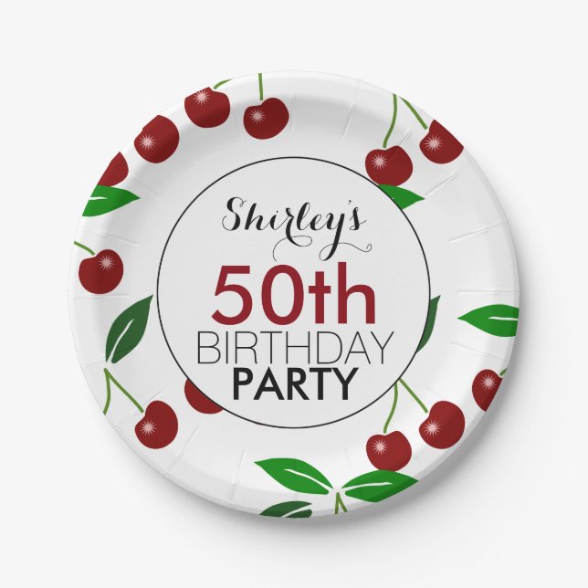 Assiettes En Carton Plaques papier cerise 50e anniversaire (Devant)