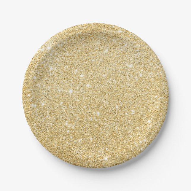 Assiettes En Carton Plaques papier chic Faux Gold Parties scintillant (Devant)