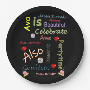 Assiettes En Carton Plaques papier d'anniversaire joyeuses Ava