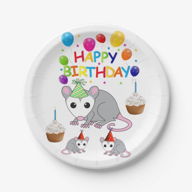 Assiettes En Carton Plaques papier d'anniversaire, Possum (Devant)