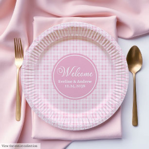 Assiettes En Carton Plaques papier d'anniversaire Tartan rose Chic Mon