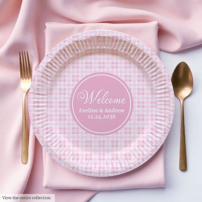 Assiettes En Carton Plaques papier d'anniversaire Tartan rose Chic Mon (Birthday Paper Plates Pink Tartan Chic Monogram Gift)