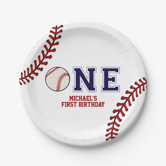 Assiettes En Carton Plaques papier de base-ball premier anniversaire (Devant)