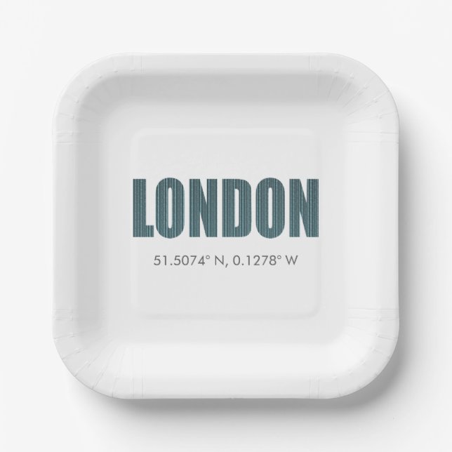 Assiettes En Carton Plaques papier de Londres (latitude et longitude) (Recto)