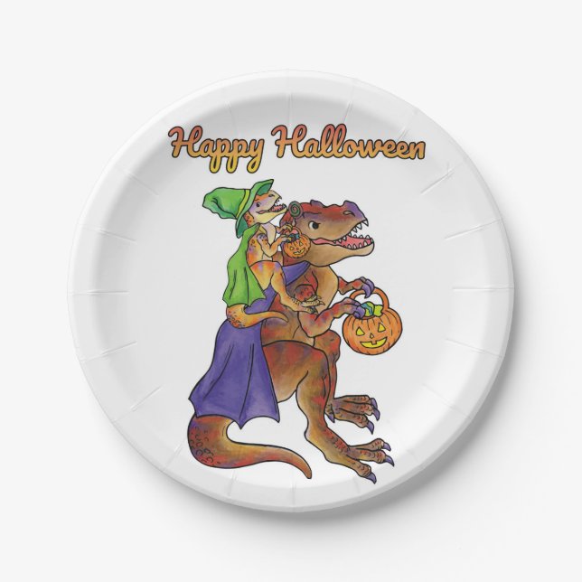 Assiettes En Carton Plaques papier Dinosaur fête d'Halloween (Devant)