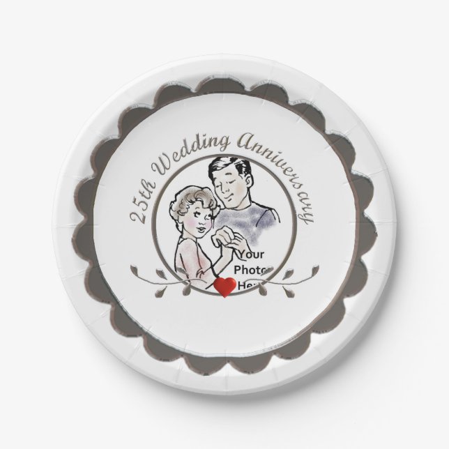 Assiettes En Carton Plaques papier du 25e anniversaire du Mariage (Devant)