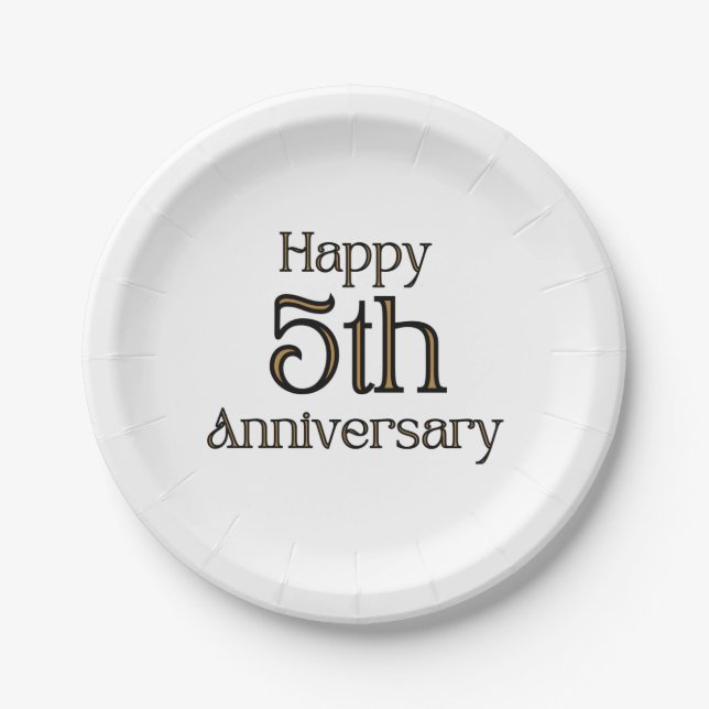 Assiettes En Carton Plaques papier du 5e anniversaire joyeux (Devant)