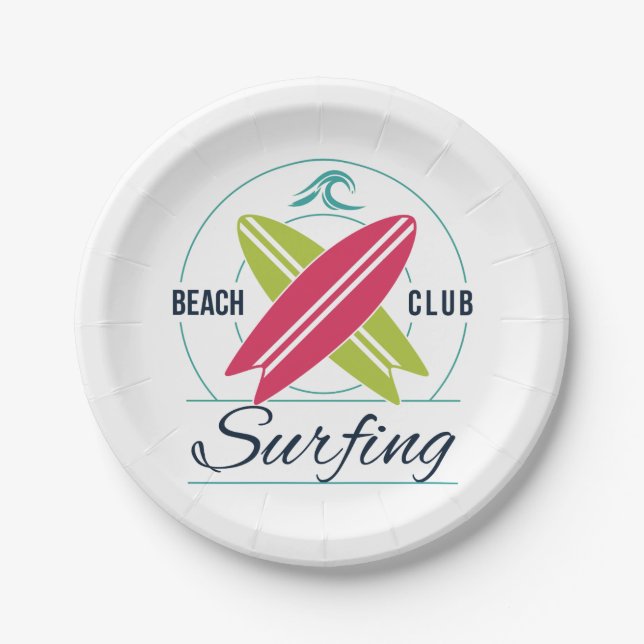 Assiettes En Carton Plaques papier du Beach Club Surfing (Devant)