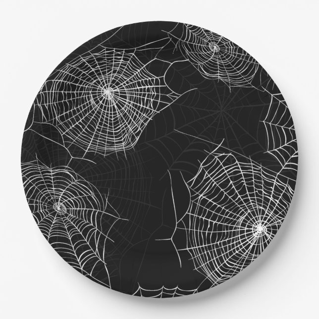 Assiettes En Carton Plaques papier éffrayantes Black & White Spiderweb (Devant)