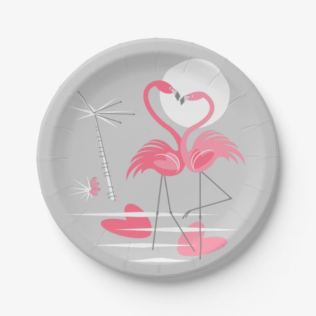 Assiettes En Carton Plaques papier Flamant rose Love (Devant)