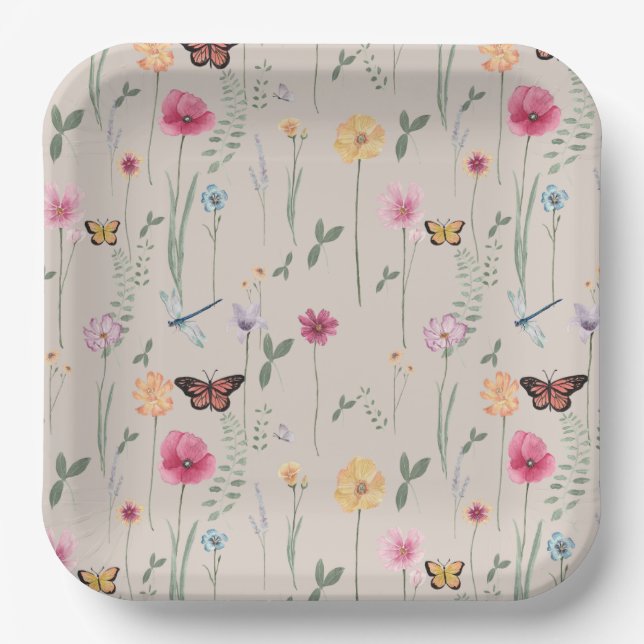 Assiettes En Carton Plaques papier Fleur sauvage brillantes (Recto)