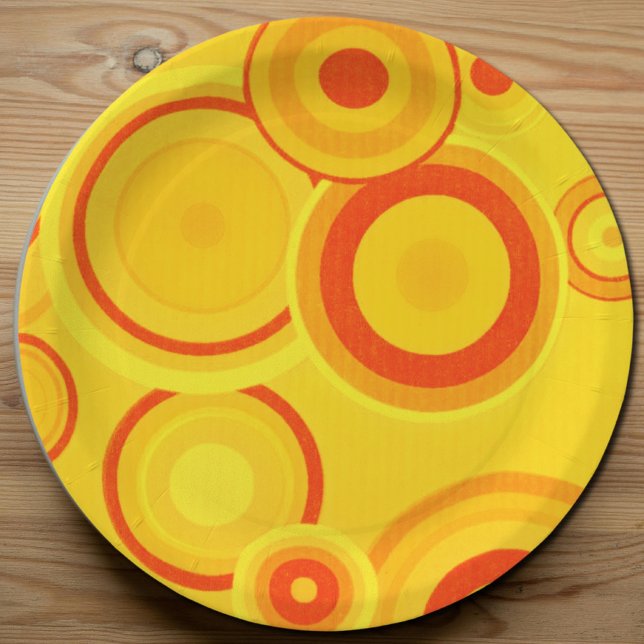 Assiettes En Carton Plaques papier Gras Retro Circles - Jaune & Orange (Créateur téléchargé)