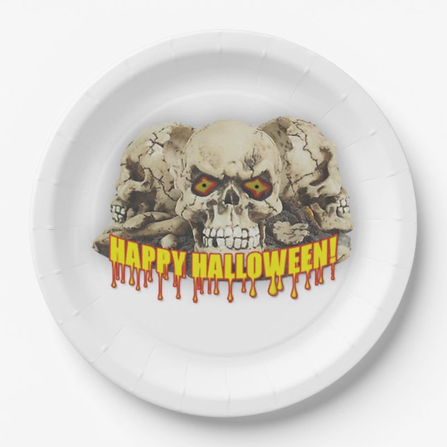 Assiettes En Carton Plaques papier Halloween 9"/Crânes (Devant)