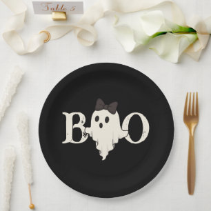 Assiettes En Carton Plaques papier Halloween mignonnes - Fantôme "Boo"