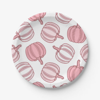 Assiettes En Carton Plaques papier imprimées Citrouille rose et blanc