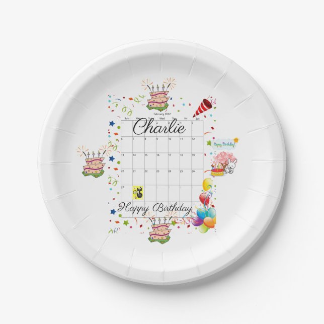 Assiettes En Carton Plaques papier, Joyeux anniversaire Février 2022 (Devant)