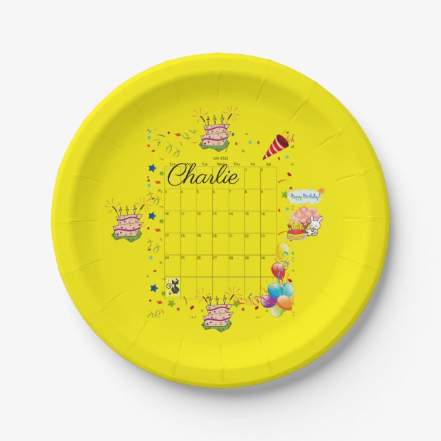 Assiettes En Carton Plaques papier, Joyeux anniversaire juillet 2022 (Devant)
