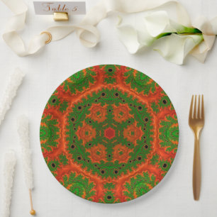 Assiettes En Carton Plaques papier Kaleidoscope orange et vert