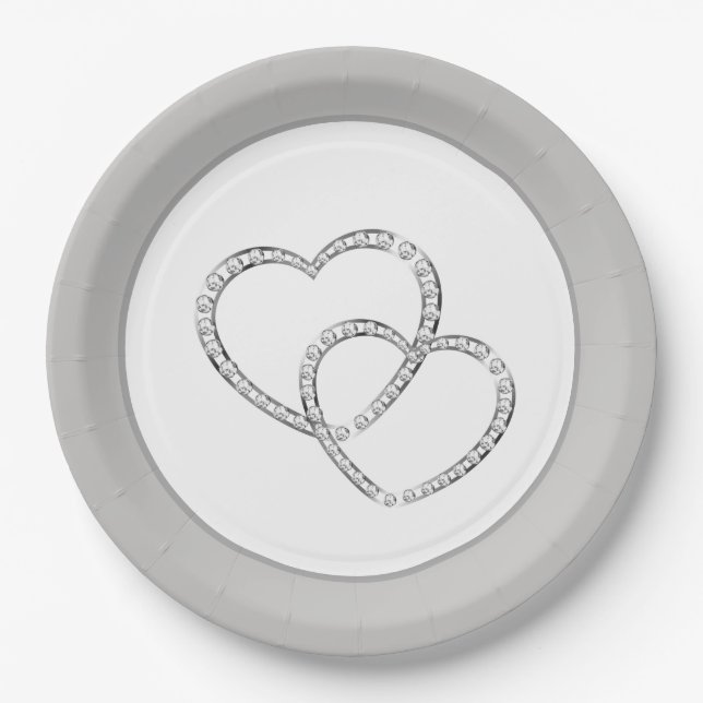 Assiettes En Carton Plaques papier mariage 9" - Deux coeurs (Devant)