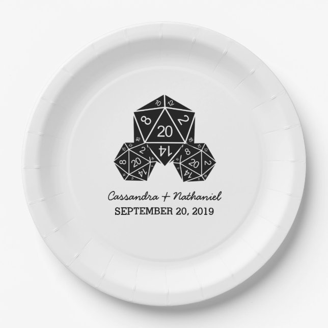 Assiettes En Carton Plaques papier Mariage Ébony D20 dés (Devant)