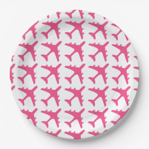 Assiettes En Carton Plaques papier motif d'avion rose blanc