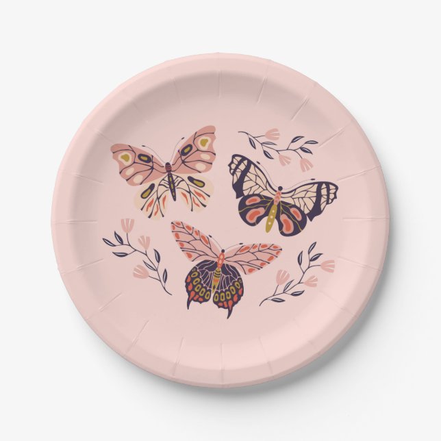Assiettes En Carton Plaques papier Motif papillon d'anniversaire (Devant)