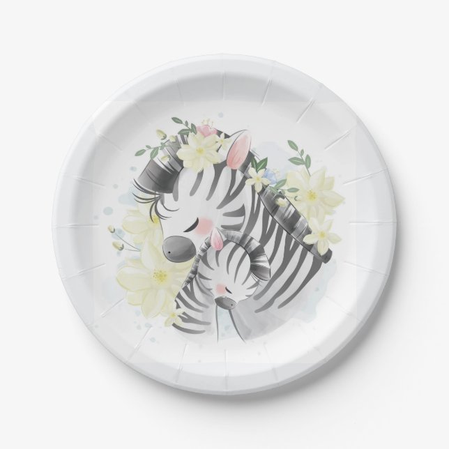 Assiettes En Carton Plaques papier pour maman et bébé Zebra (Devant)