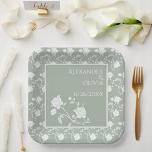 Assiettes En Carton Plaques papier Rose vert Sage Wedding shower
