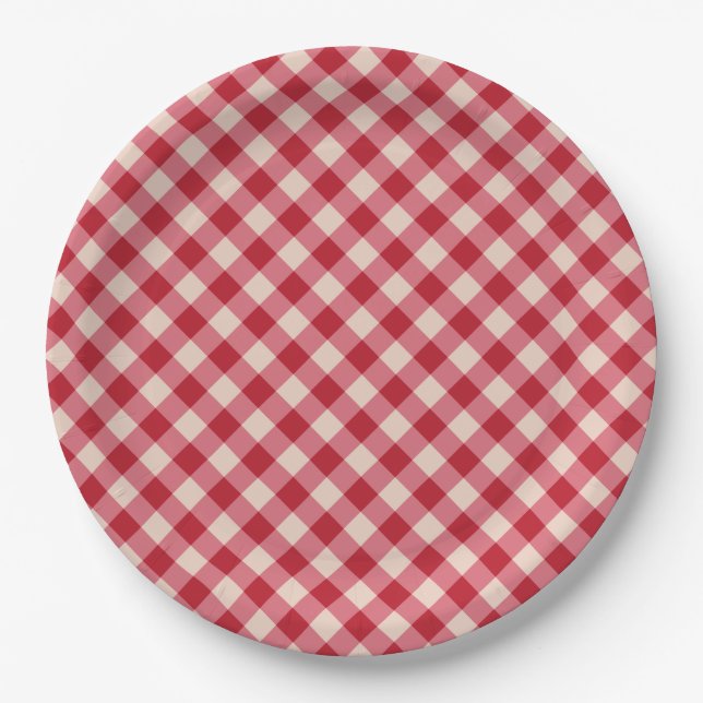 Assiettes En Carton Plaques papier - Rouge En vichy Motif (Devant)