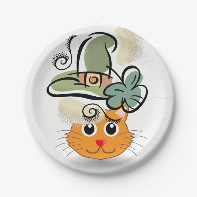 Assiettes En Carton Plaques papier St. Patrick's Day Cat (Devant)